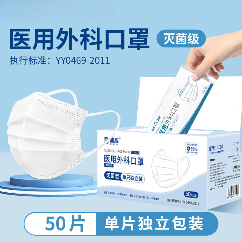 【甲流防护】医用外科口罩一次性医疗医院专用不勒耳朵黑白色夏季薄款透气尘支原体口罩 50只白色普通耳带*医用外科口罩*
