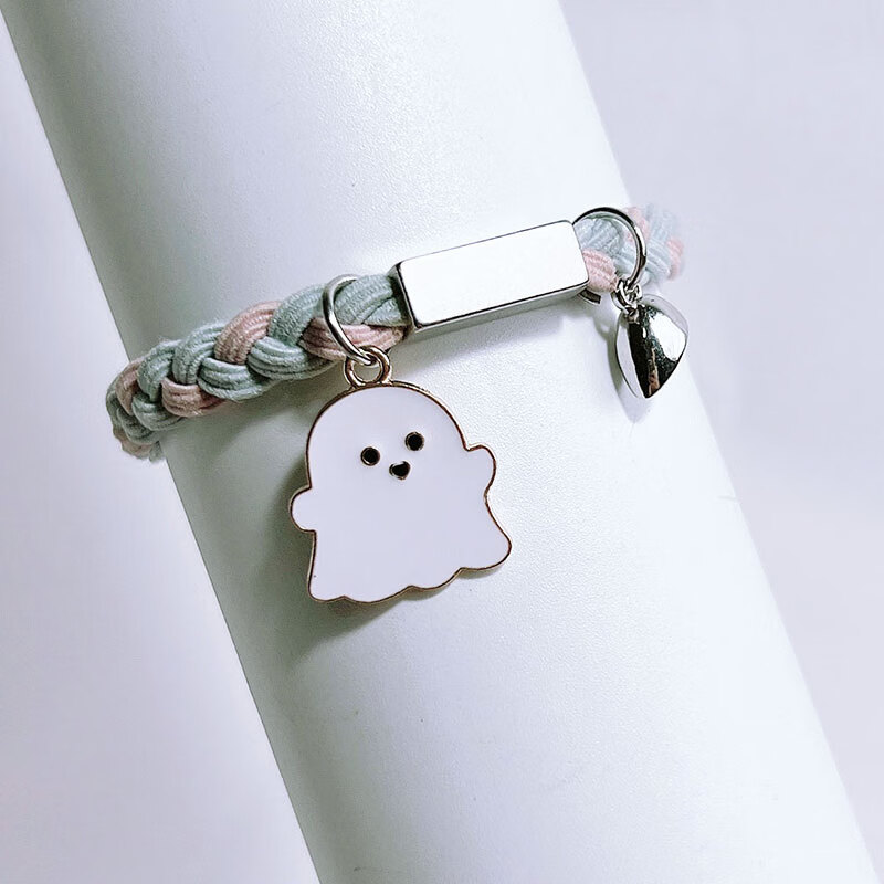 胖东来同款定制情侣手链新款黑白幽灵ins风款刻字名字送男友小皮 蓝粉幽灵白/半边相吸【刻字留言