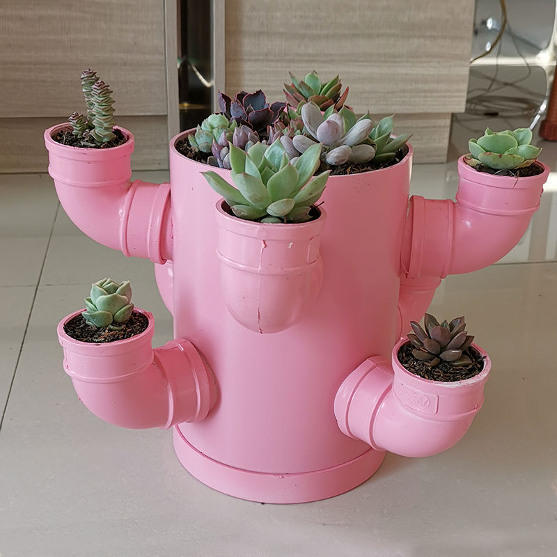 pvc管道创意花盆多层落地花架多肉绿萝阳台蔬菜种菜草莓盆 二层9孔