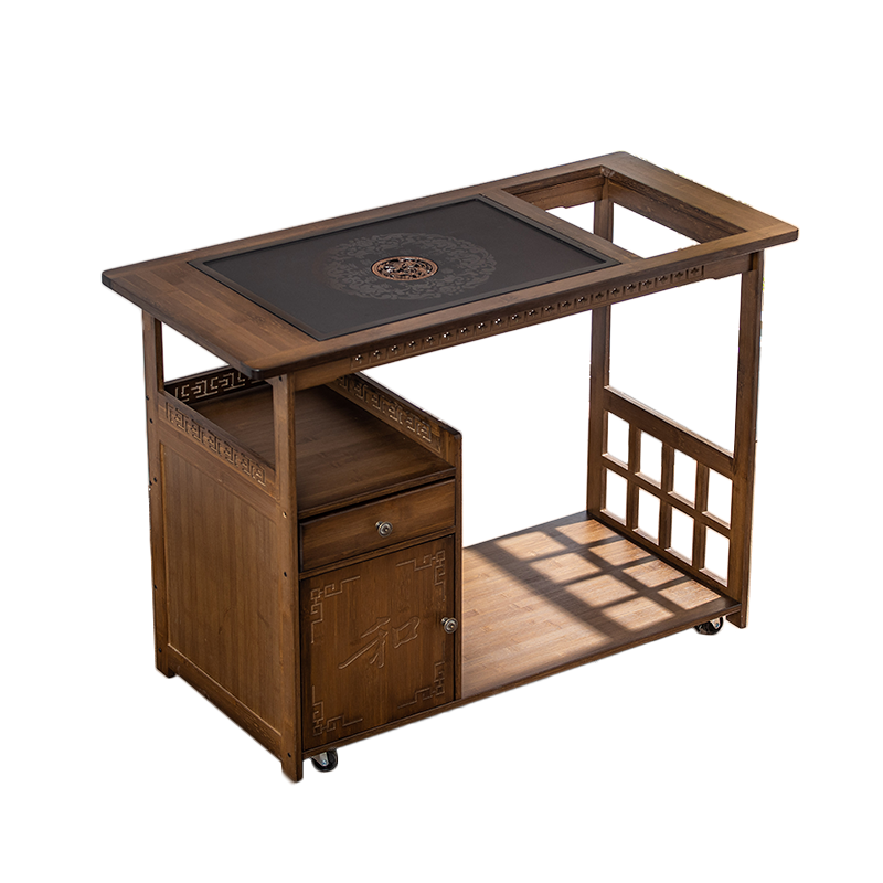 悠阳 移动茶台茶桌烧水壶一体家用小茶水柜非实木茶车阳台泡茶功夫茶几桌 加固80茶字板+无盖板
