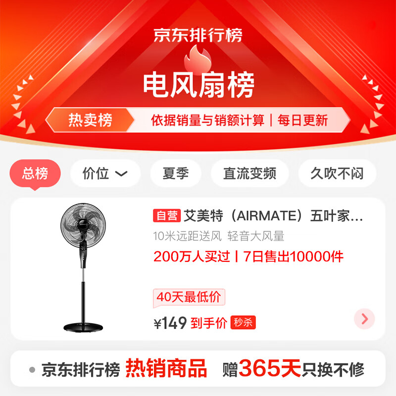 艾美特(AIRMATE)五叶家用电风扇大风量机械立式落地扇轻音节能柔风定时风扇落地式风扇 FSW65T2-5主图1