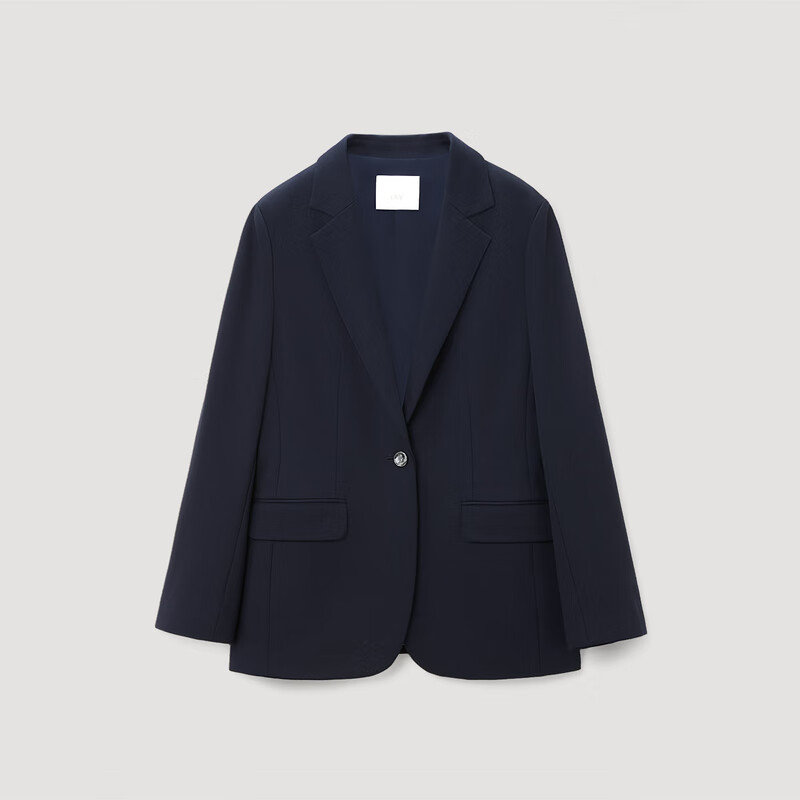OVV2023秋冬新款女装挺括一粒扣平驳领休闲通勤单件西服外套 藏青(净色)B1 L