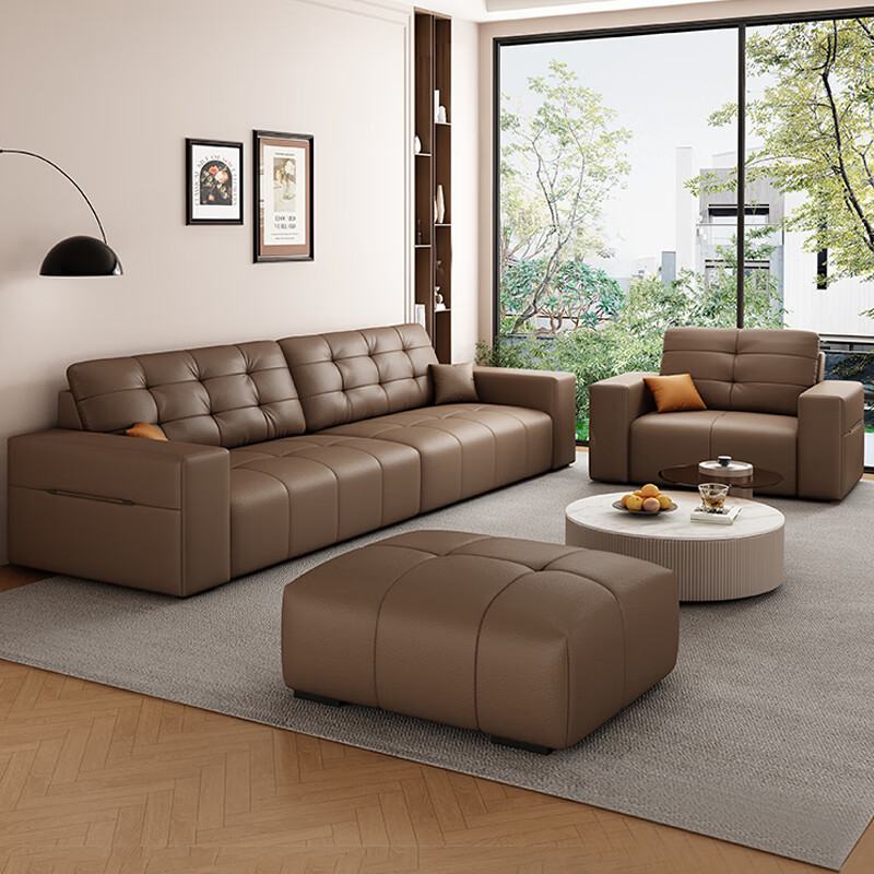 倍子沙发意式复古风真皮沙发客厅2024高靠背乳胶皮艺沙发直排佛山家具 1号色-奈迪芬加厚牛皮 3.4m -四人位+脚踏【乳胶版】