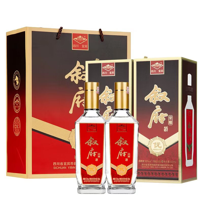 叙府荣耀白酒52度浓香型白酒纯粮酿造固态发酵白酒礼盒送礼白酒 52度 500mL 2盒 荣耀+酝鉴