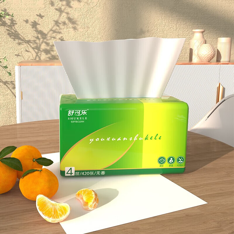 舒可乐原生木浆抽纸擦手纸餐巾纸抽4层420张105抽大包纸巾 1包