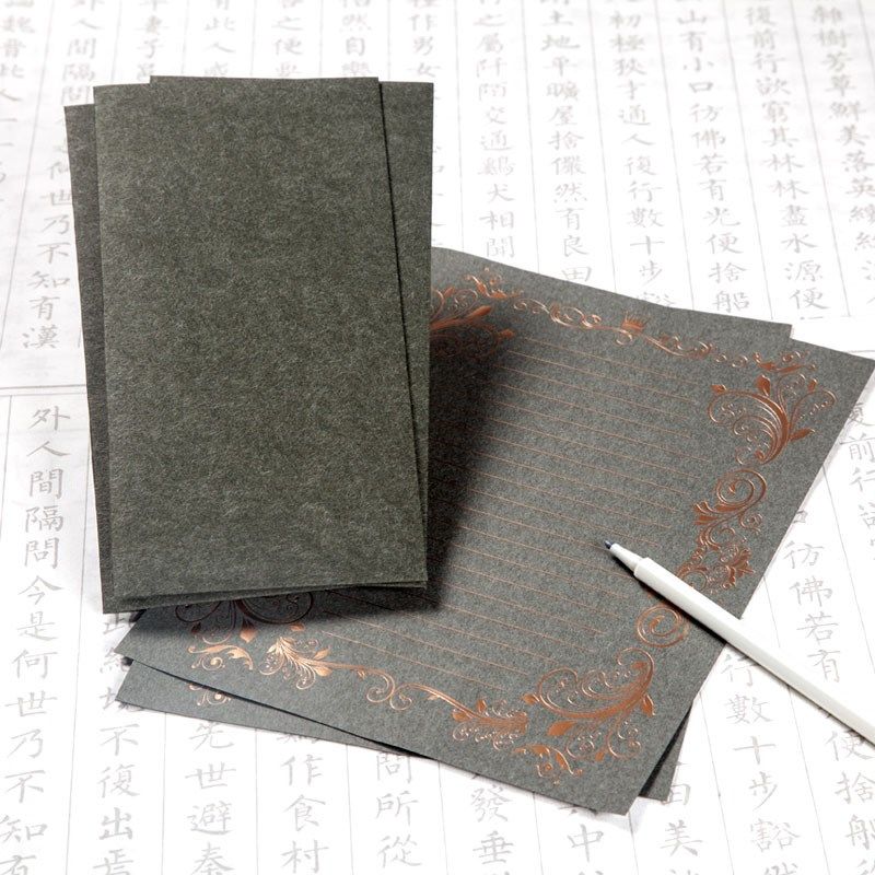 好看的纸张烫金古风小清新文艺创意复古花边清新彩色学生写字纸 黛黑