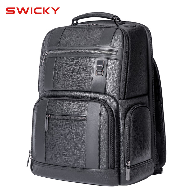 SWICKY头层牛皮男双肩包立体定型商务包出差旅行背包大容量笔记本电脑包