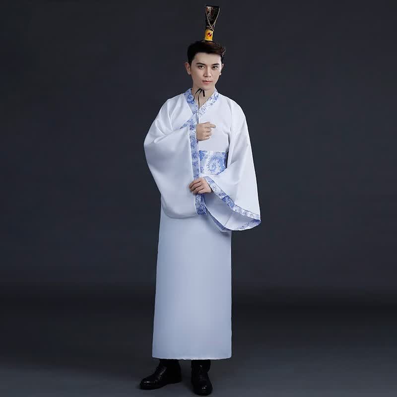 勤思路古装男汉服唐装秦朝春秋战国三国臣子官服汉朝大臣古代演出影视服 白色凤尾边 XL【170-175cm】怎么看?