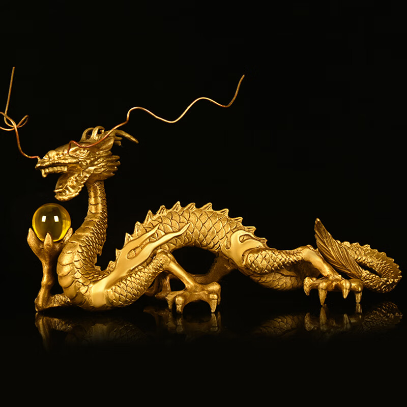 星格曼藍纯铜龙摆件金木水火土五行神龙生肖龙汉龙祥龙五爪金龙装饰