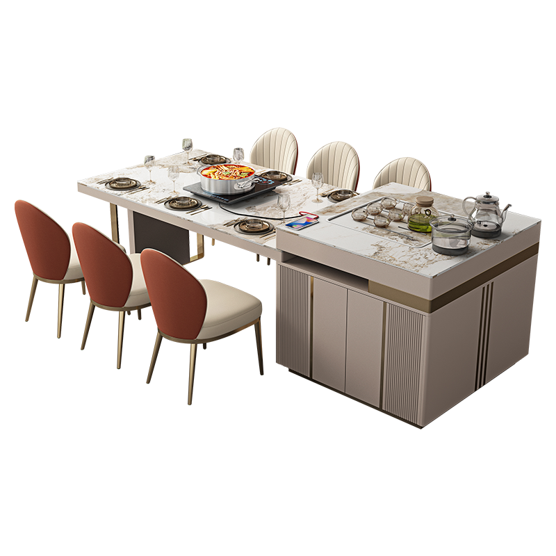 【5折】梦美斯宣 岩板简约岛台餐桌一体可伸缩轻奢高端家用大户型多功能开放厨房餐台 CZ13 伸缩岛台餐桌(2.2-2.6m)-带茶盘