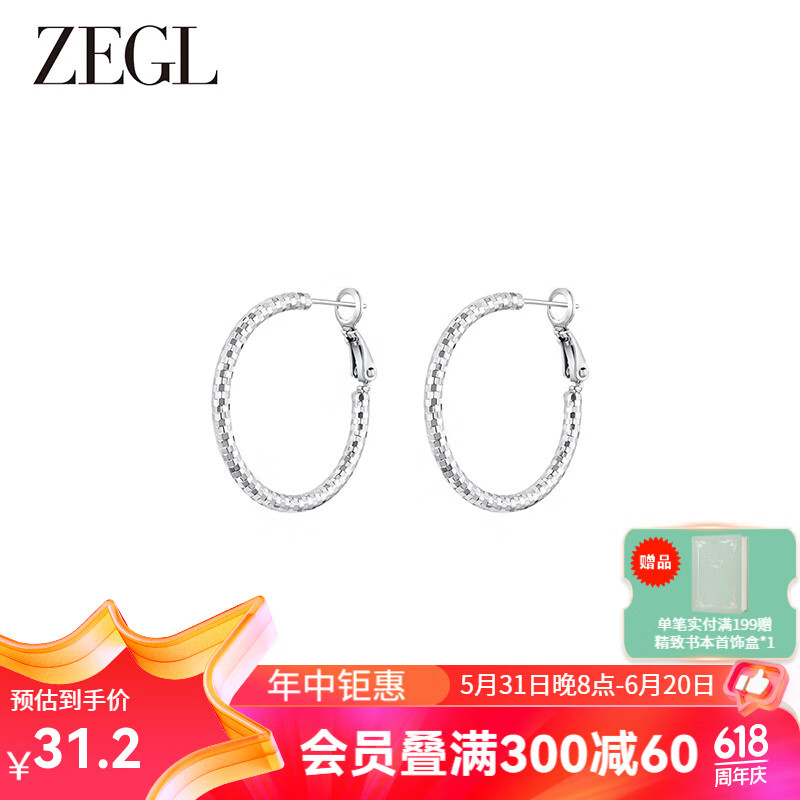 ZEGL碎冰冰耳环女耳圈2024新款时尚高级感素圈耳钉925银针耳饰品 碎冰冰耳圈