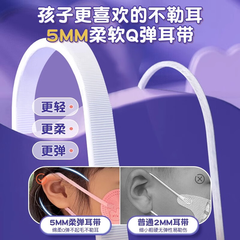 万宝绿夏季儿童口罩3D立体3-12岁轻薄透气一次性口罩小学生卡通独立包装 【亲肤透气款】紫猫咪-30只【独立包装】 7-12岁儿童【体重47斤-70斤适用】