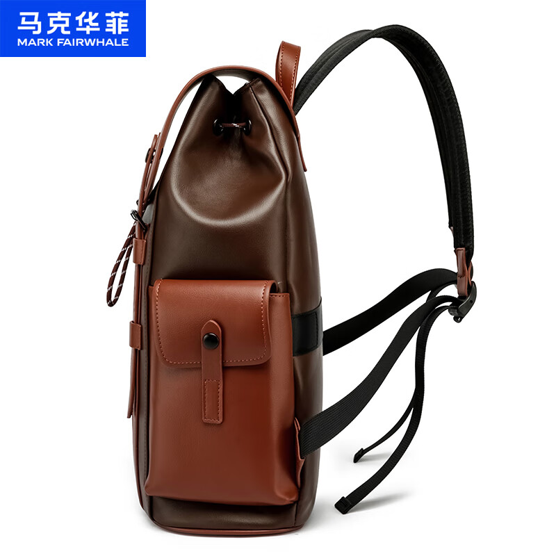 马克华菲2025新款商务双肩包时尚百搭潮流书包撞色复古休闲背包 焦糖色【礼品袋/顺丰快递】