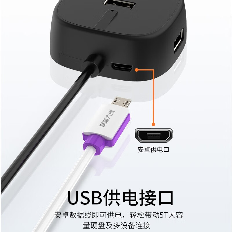 金佳佰业USB分线器2.0 4口HUB集线器扩展坞 笔记本电脑一拖四转换器多接口延长线z501 1.2米带供电
