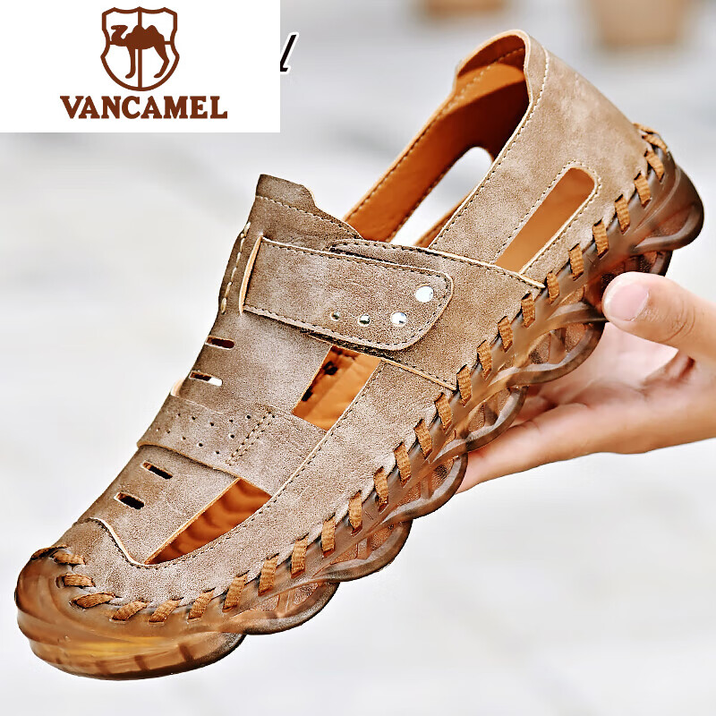 西域骆驼(vancamel)品牌凉鞋男夏季真皮男士包头沙滩鞋外穿防臭一脚蹬