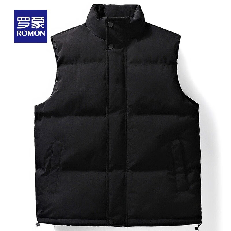 罗蒙（ROMON）【麂皮绒】立领马甲男2024秋冬新款加厚保暖百搭棉服背心男 黑色 XL