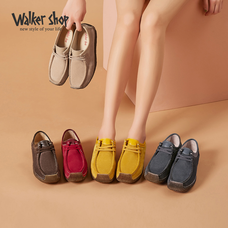 walker shop奥卡索女鞋秋季新款豆豆鞋女时尚妈妈鞋磨砂反绒软底乐福