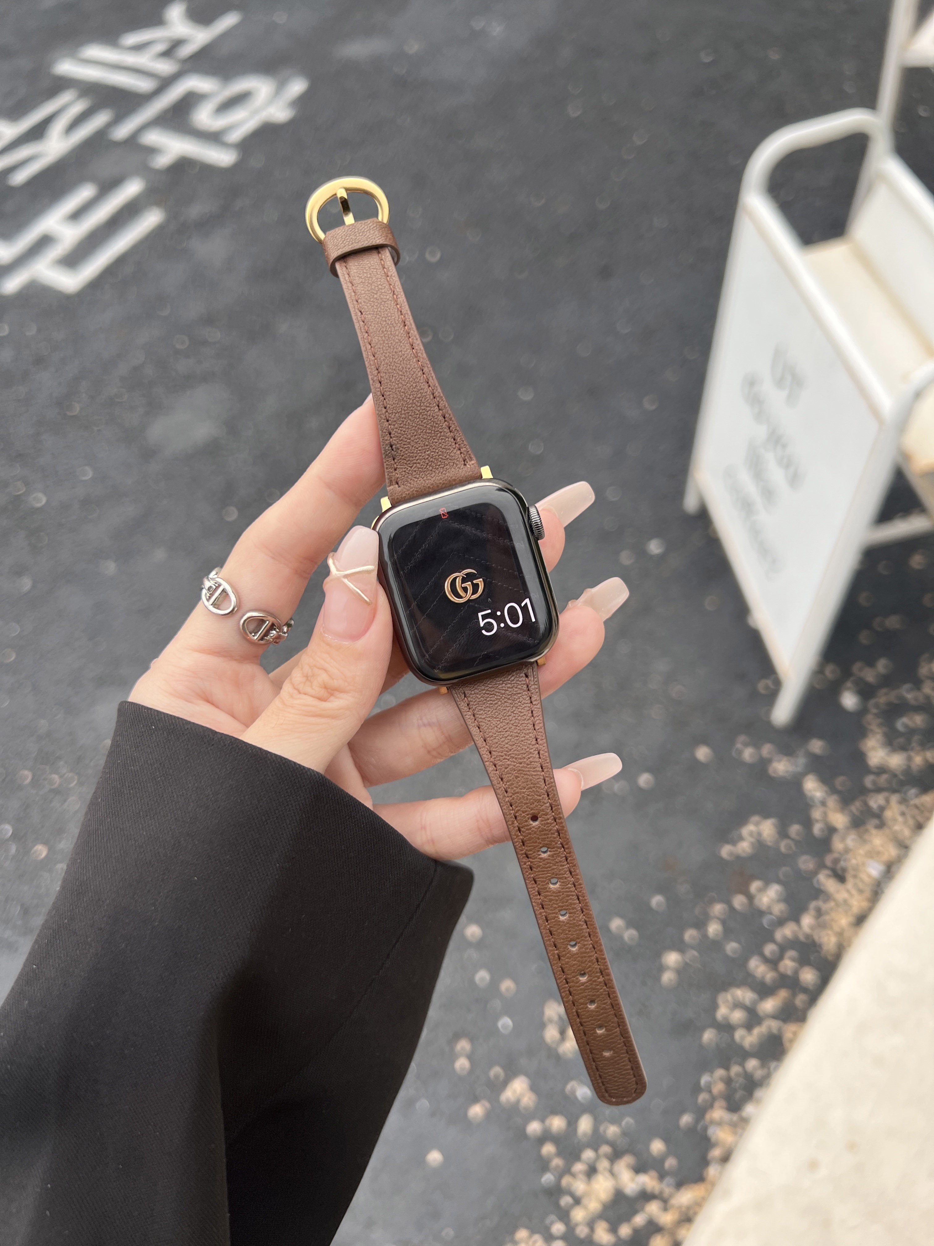 精岸适用苹果手表s9表带小蛮腰applewatch细款马蹄扣皮质感iwatch 单