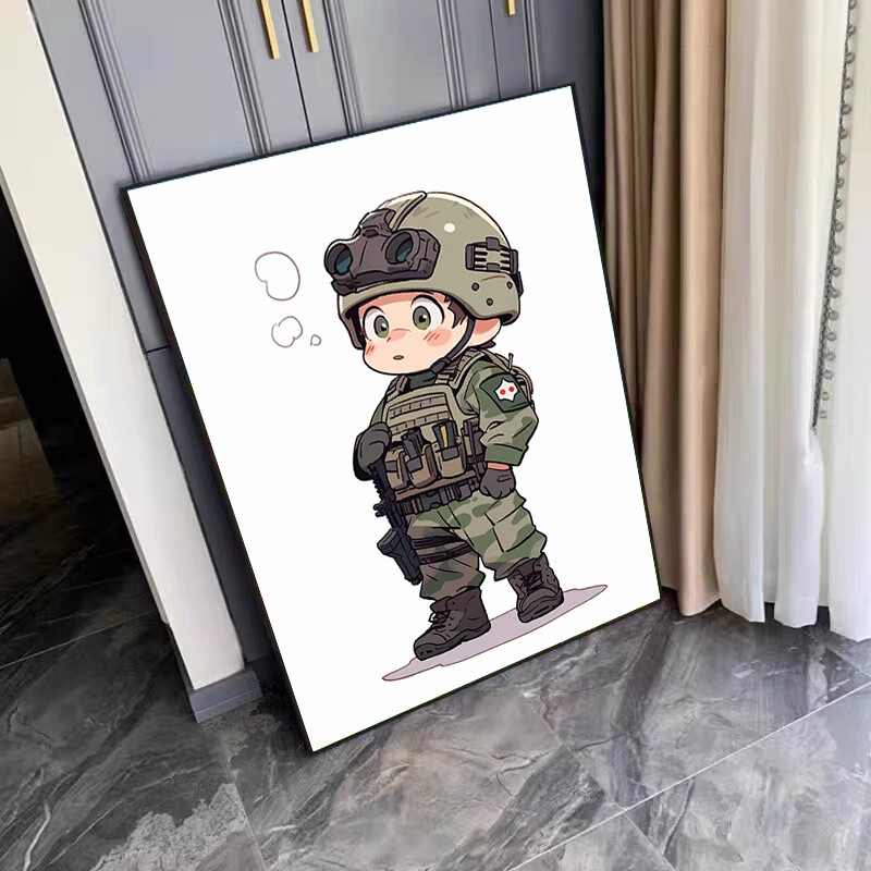 珂楚新款钻石画diy趣味迷彩特种兵q版5d满钻手工diy十字绣带框卧室客