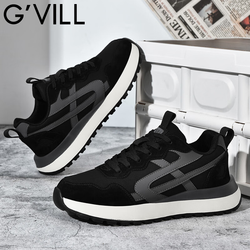 贵之步秋冬季男鞋新款休闲鞋软底防滑舒适运动鞋厚底增高缓震男款 黑色 G006 42 （运动鞋码）