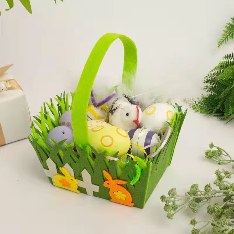 复活节篮子彩蛋手提不织布兔子篮子diy礼物幼儿 复活节彩蛋花篮-方篮
