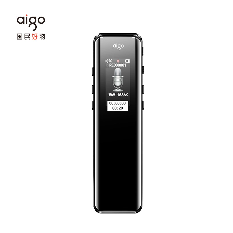 爱国者aigo 16G录音笔新版R6911专业录音器 微型一键录音设备 录音笔语音转文字会议记录神器 学习培训 炫黑