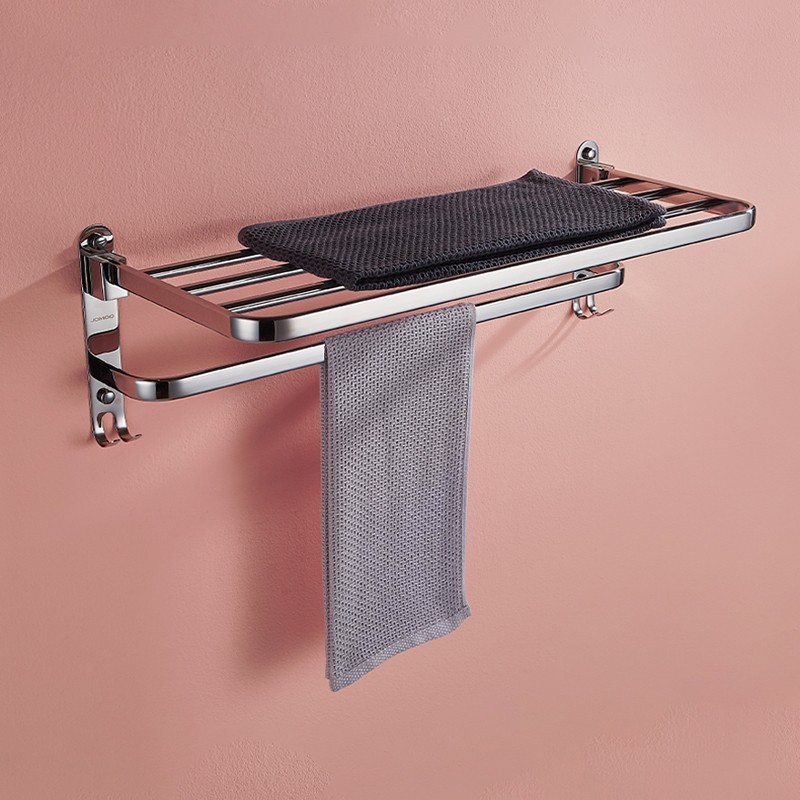 jomoo卫浴浴巾架毛巾架 免打孔置物架收纳架子卫生间太空铝可折叠挂件