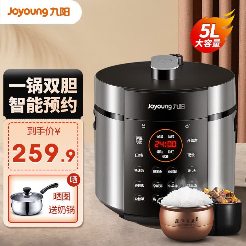 九阳（Joyoung）电压力锅5L大容量多功能双胆电高压锅饭煲锅全自动智能煮饭煲汤压力煲 【5L球形厚釜】高性价比高么？