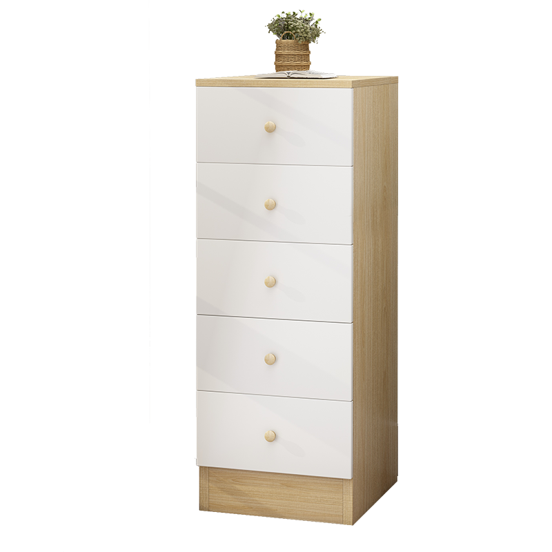 木以成居 夹缝柜 客厅书房储物收纳木柜子 缝隙柜30cm五层窄柜 橡胶木色+白色 30*36*89cm LY-42330030YN