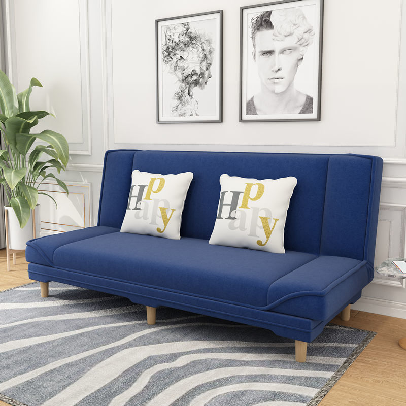 小户型布艺沙发整装可折叠沙发床两用客厅简约现代租房小沙发 深蓝 1.5米长(带抱枕)