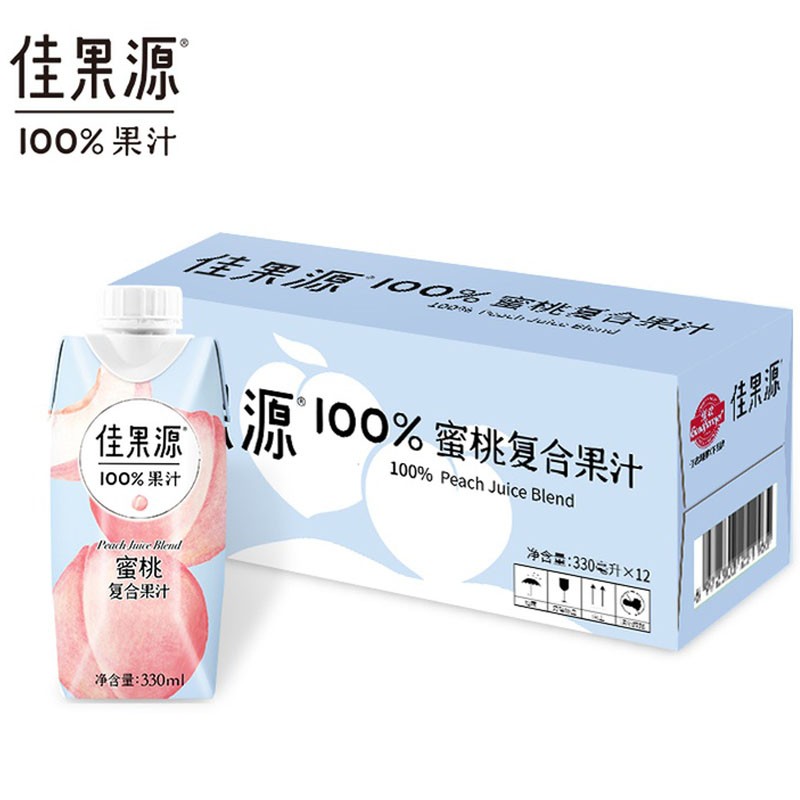 佳果源 蜜桃复合果汁330ml*12瓶100%纯果汁0添加剂不加糖 火锅聚餐出游饮料 桃汁饮料