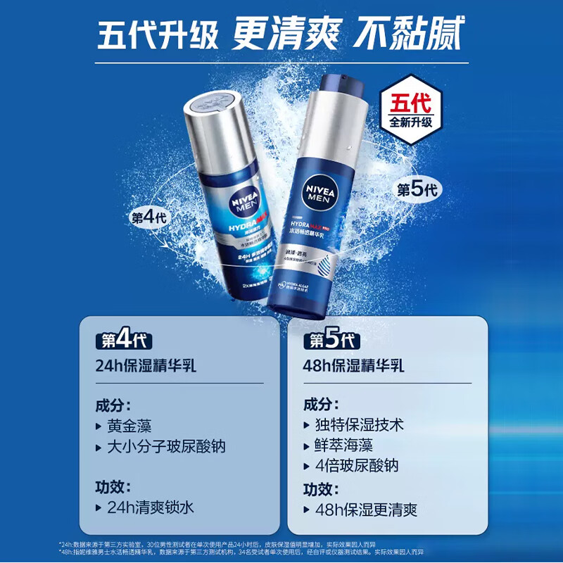 妮维雅（NIVEA）新升级补水保湿护肤品水活保湿精华乳50g（小蓝管精华）