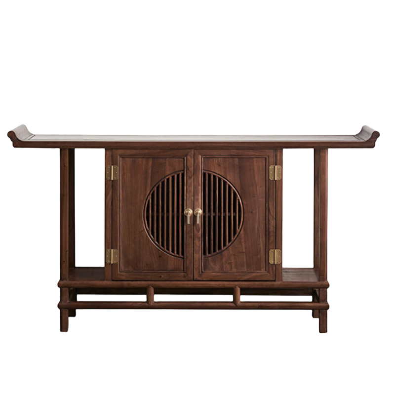 瑞呈堂 玄關(guān)柜實木 新中式條案玄關(guān)桌客廳入戶門廳柜禪意老榆木輕奢 月亮門玄關(guān)柜120*36*82 整裝發(fā)貨無需組裝  框架結(jié)構(gòu)