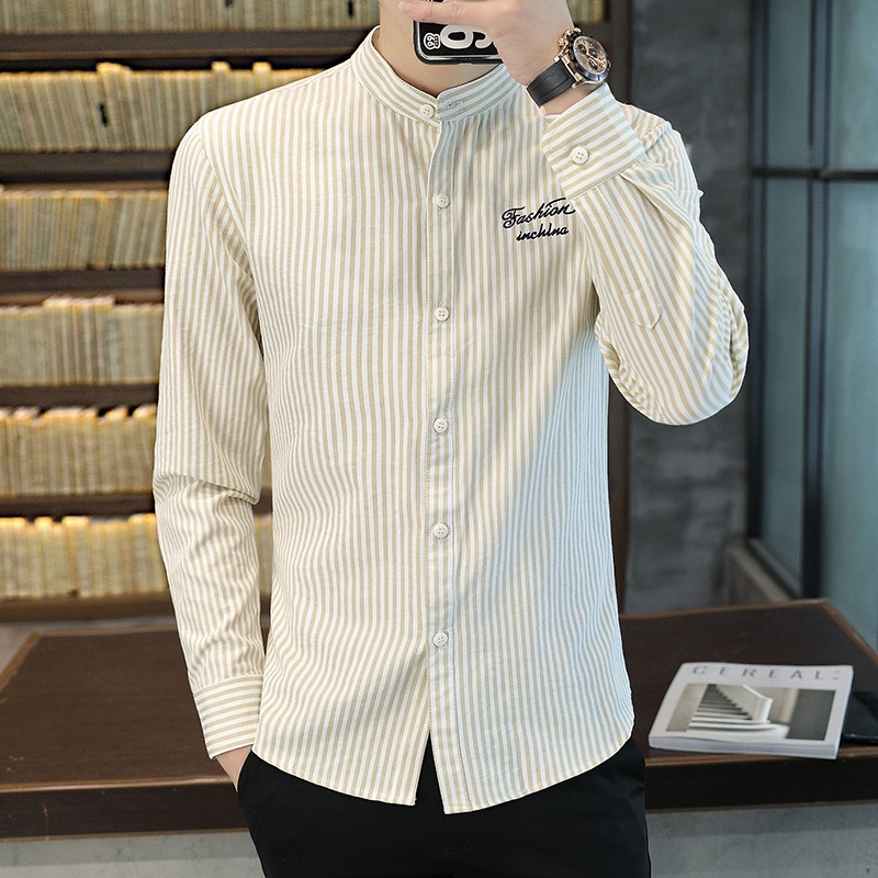 刺绣长袖衬衣百搭帅气男生休闲上衣新品职业工作男装潮ins上班族工衣