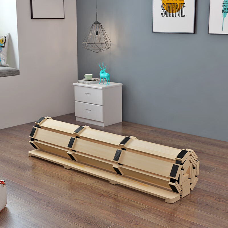 山头林村鱼骨架床板实木榻榻米透气折叠硬防潮排骨简易单人午休床1.