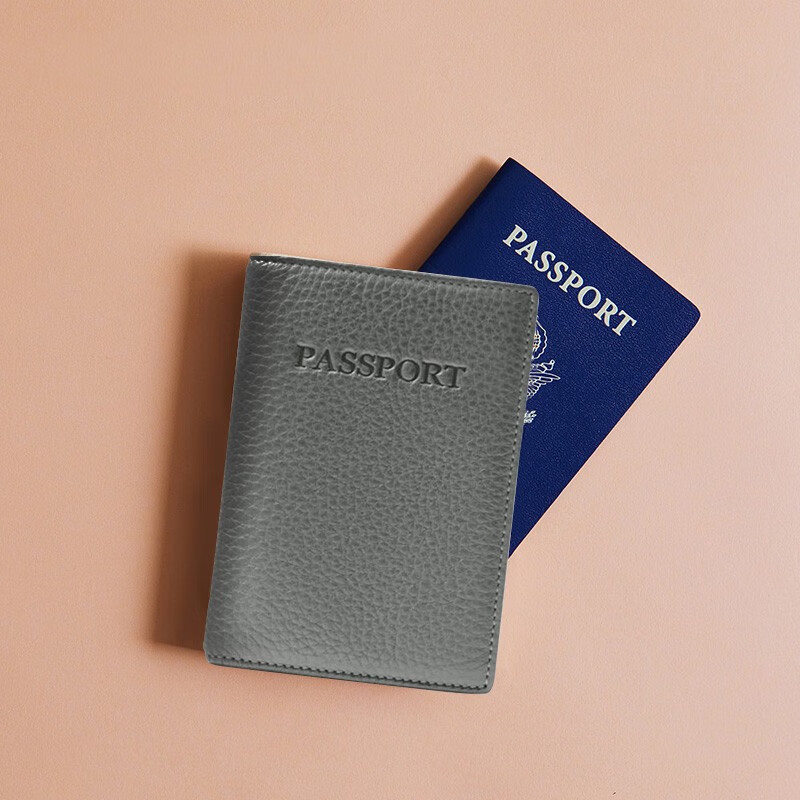 LEATHEROLOGY牛皮简约护照夹律师证件套旅行护照保护套单本护照收纳包可定制 炭灰色