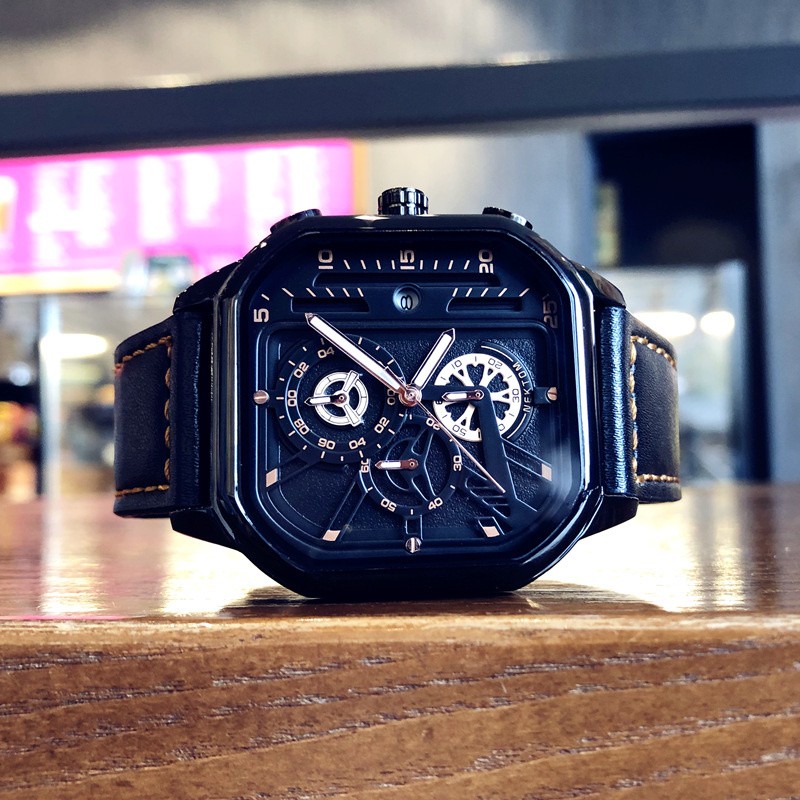 wsk方形个性潮流多功能手表男学生防水夜光皮带韩版军事风男士腕表