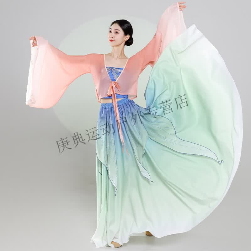 炫逐古典舞蹈服装女新款中国风飘逸超仙气汉服花神纱衣长裙练功演出服 【纱衣+吊带+裙子】 S