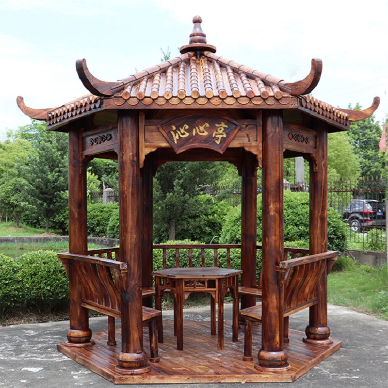 廣億 户外加厚实木六角凉亭花园凉亭庭院防腐木别墅花园亭子花园庭院