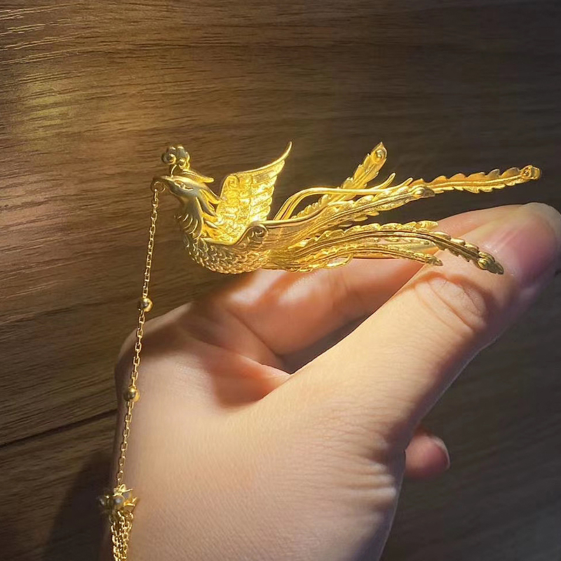 小腰金 999足金凤凰发簪黄金头饰婚礼中国故宫首饰真金古法手工錾刻