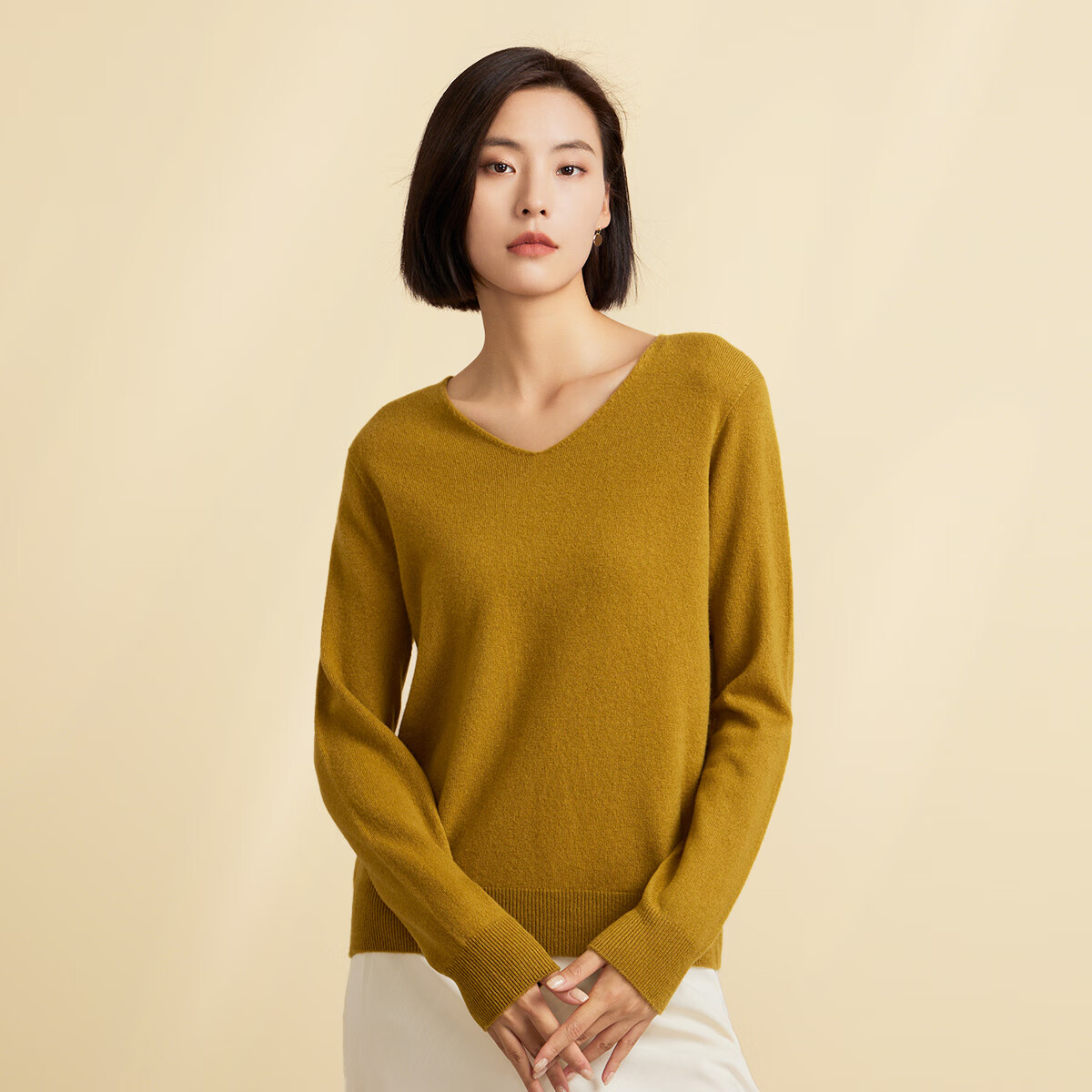 春竹100%纯羊毛秋冬新款V领毛衣基础内搭洋气保暖针织打底衫女羊毛衫 抹茶绿 L