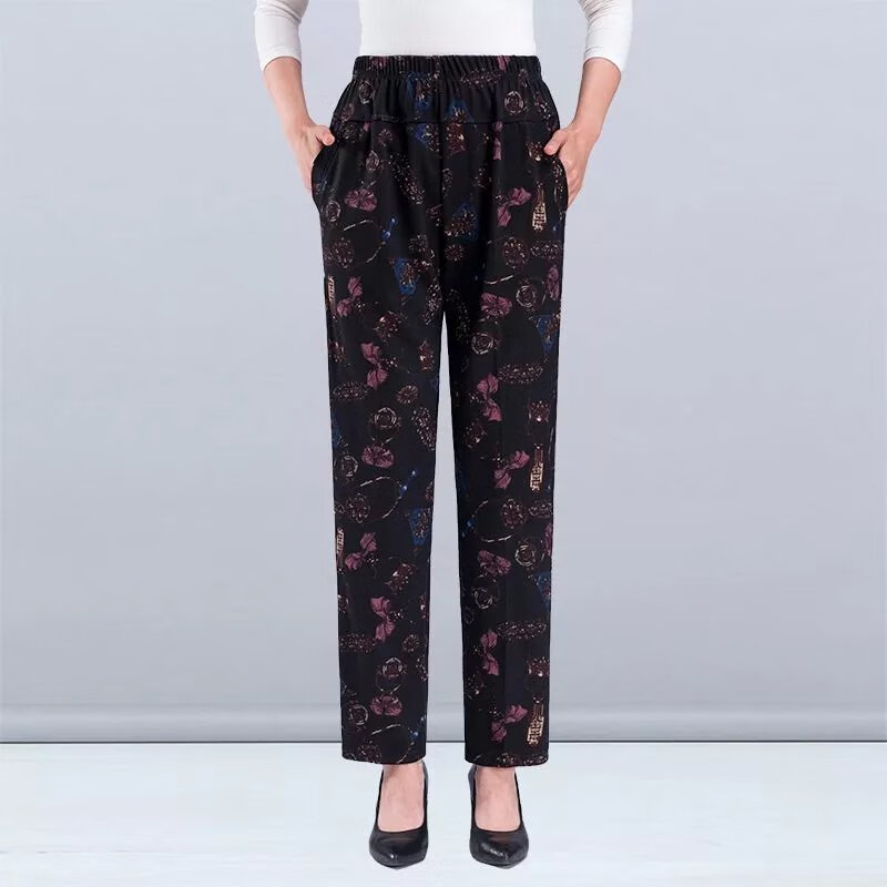 霏楚奶奶花裤子春秋款女士休闲裤码妈妈装中老年人老太太裤子 红蓝花