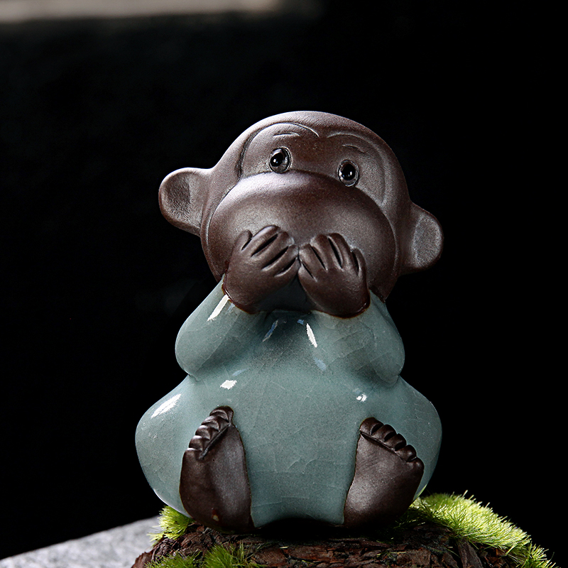 摆件家居装饰品可爱动物玄关工艺品哥窑四不猴摆设小礼品礼物 不说