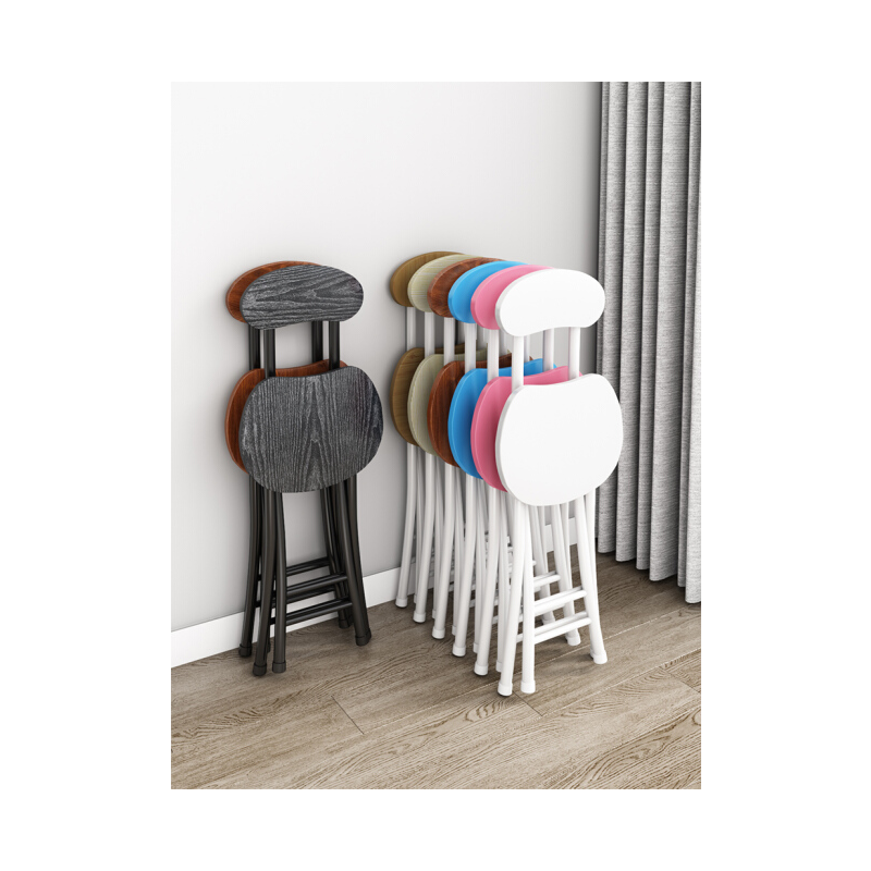 山户家具折叠椅子简约电脑椅圆凳便携家用餐椅凳子靠背椅培训椅学生宿舍椅 白色