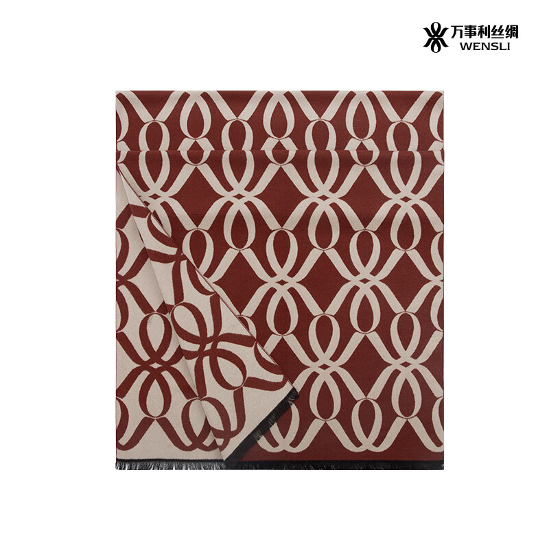 万事利wensli真丝绒围巾女士冬款披肩保暖围脖送女友礼物礼盒万事亨通