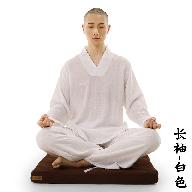 桢译道家打坐服禅修服男居士服长袖棉麻四季夏季薄款禅意汉服瑜伽套装
