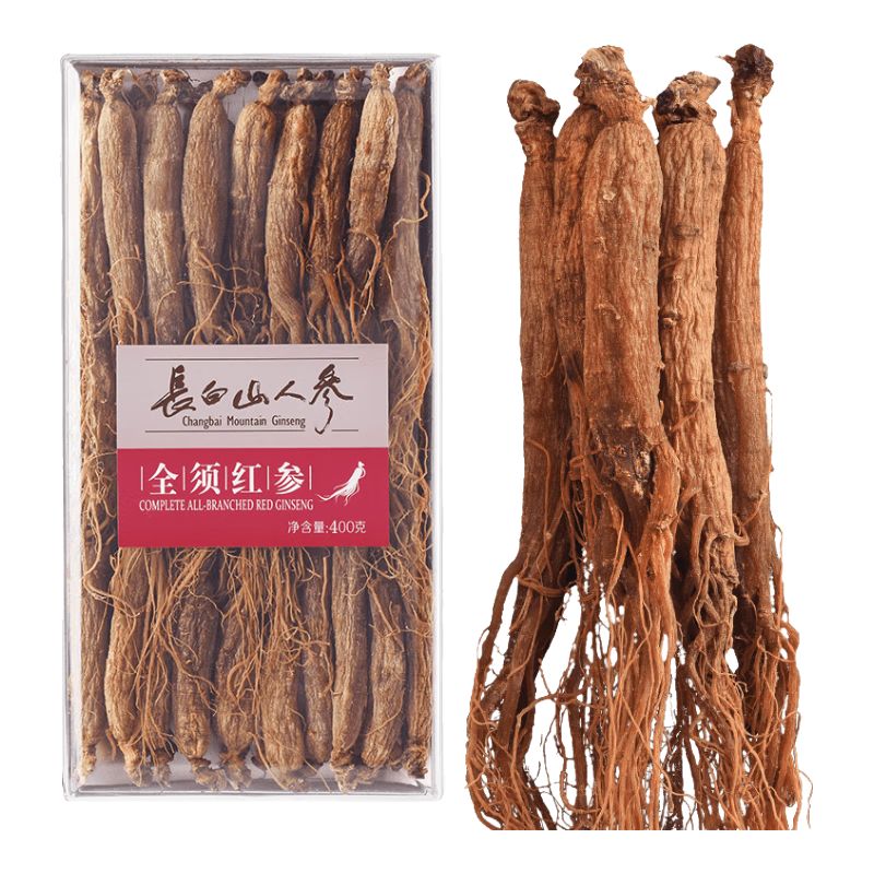 長白山人參全須紅參中根400克盒裝純正高麗參品種約32支煲湯材料節(jié)日禮品