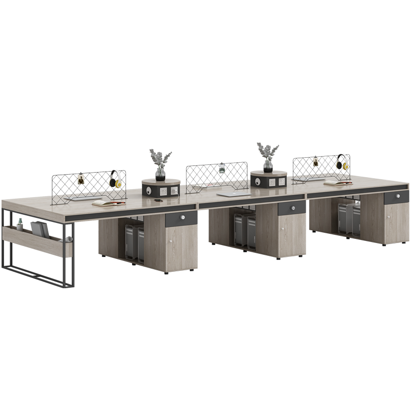 安美诚职员办公桌简约现代4人位二双6四工位卡座员工办公室桌椅桌子组合原木色四人位含柜【不含椅】