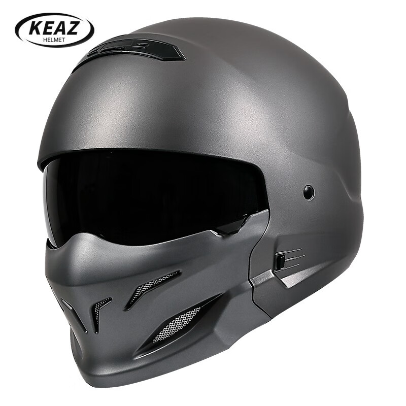 KEAZ摩托车头盔复古蝎子全盔3C认证四季通用男士组合盔巡航春夏季头盔 钛金灰配D型护嘴 L（57-58cm）