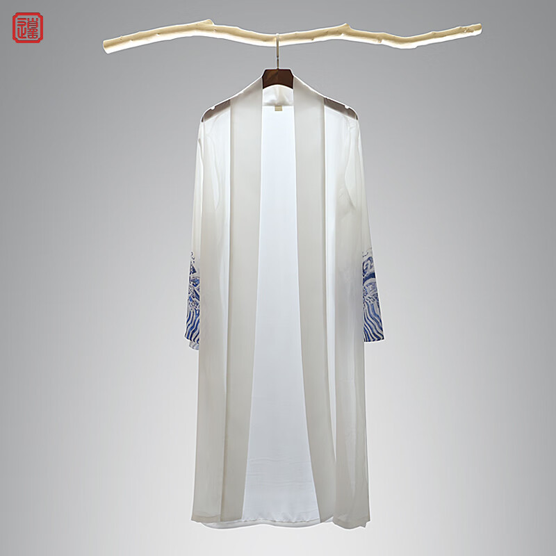 汉服开衫印花薄纱衣仙气飘逸男女古风舞蹈演出服长款夏季罩衫披风